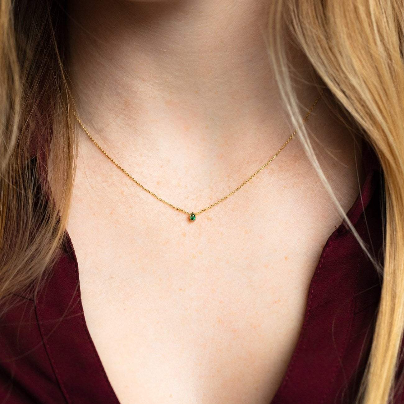 Emerald Tiny Teardrop Necklace necklaces Girls Crew
