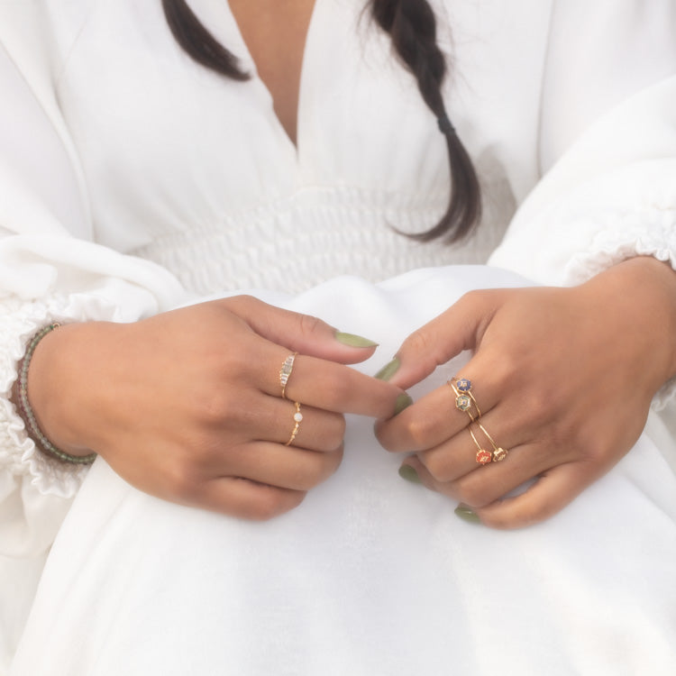 Solid Gold Aquatic Agate Ring for Grounding