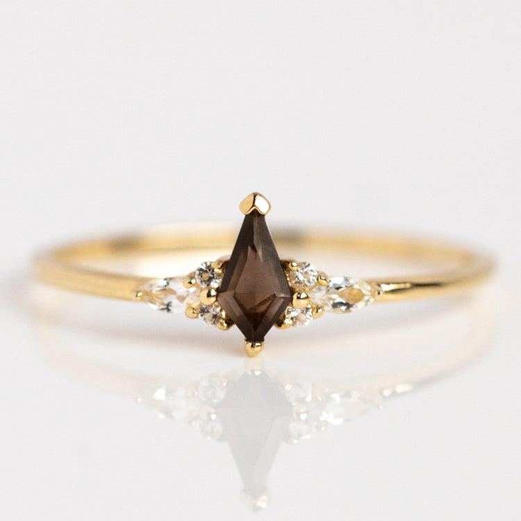 Solid Gold Smoky Quartz Shadow Kite Ring