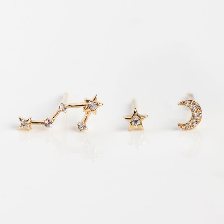 Solid Gold Zodiac Stud Set