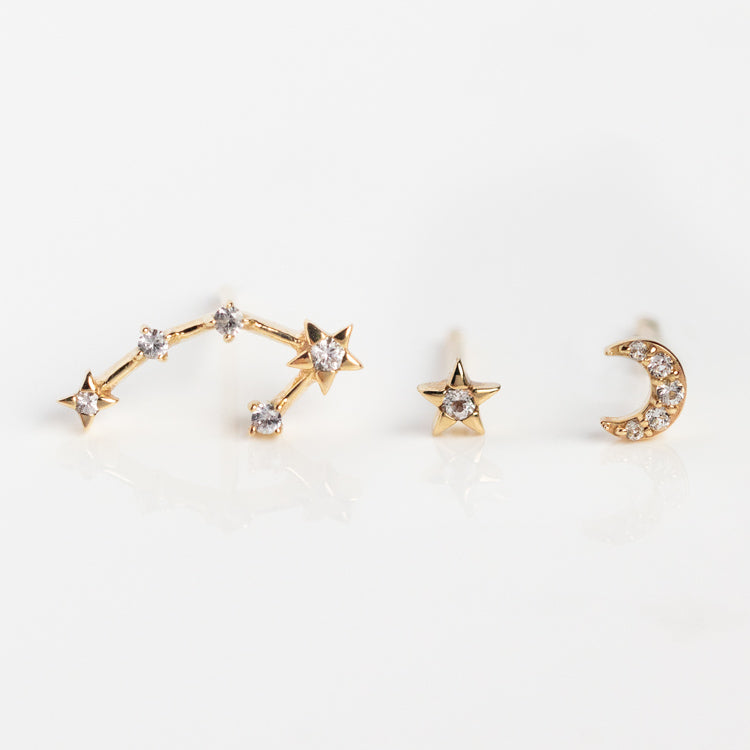 Solid Gold Zodiac Stud Set