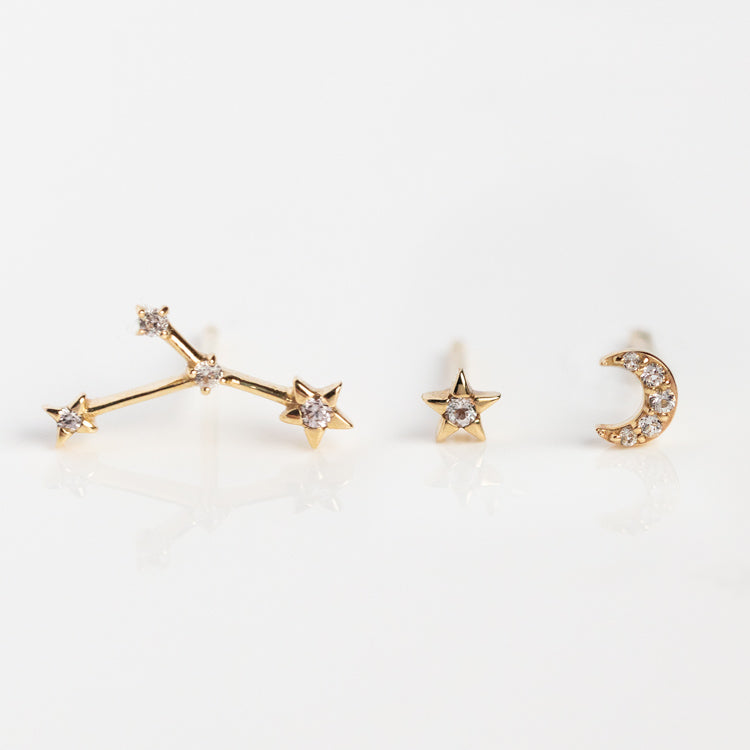Solid Gold Zodiac Stud Set