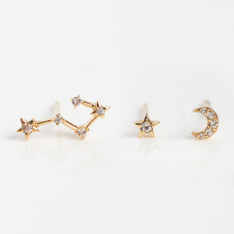 Solid Gold Zodiac Stud Set