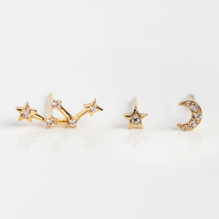 Solid Gold Zodiac Stud Set