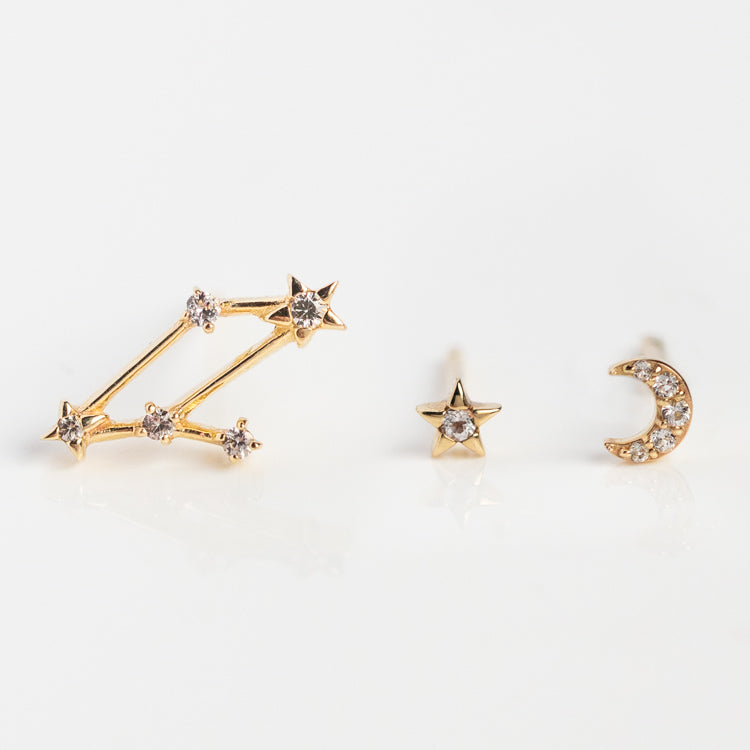 Solid Gold Zodiac Stud Set