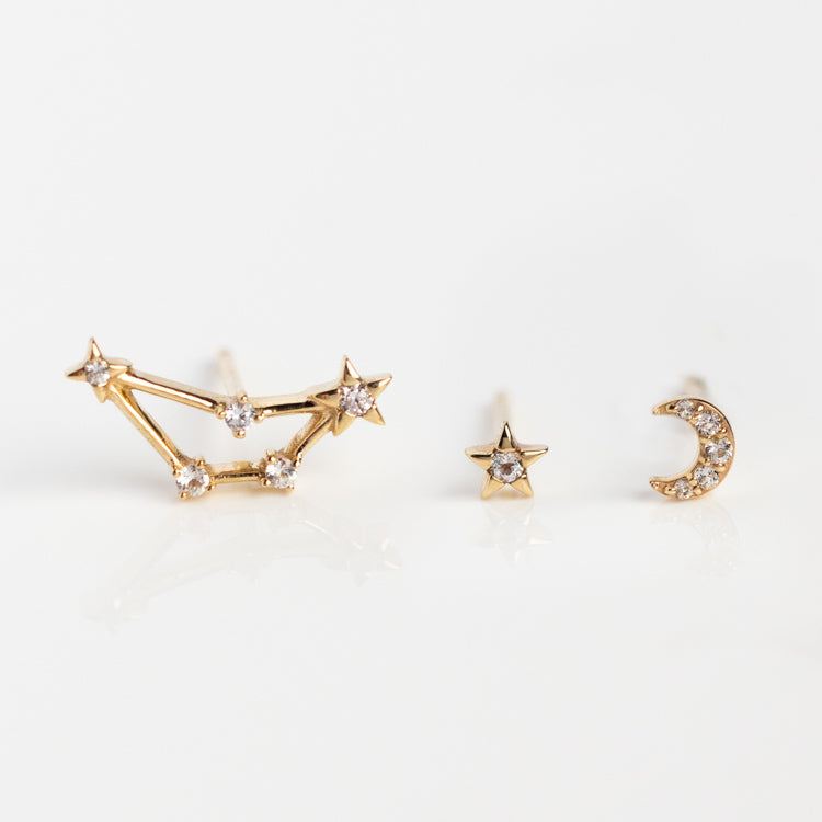 Solid Gold Zodiac Stud Set