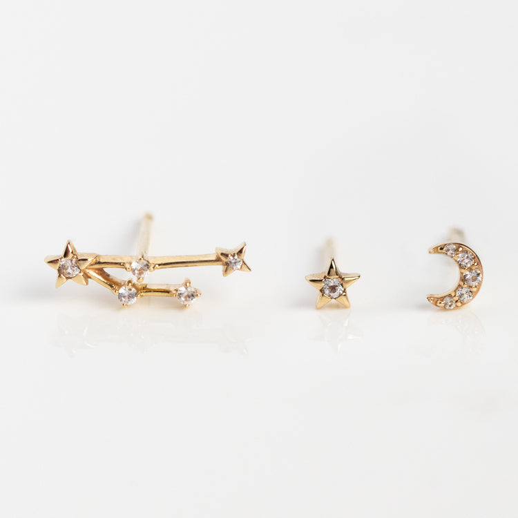Solid Gold Zodiac Stud Set