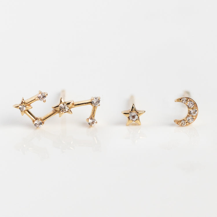Solid Gold Zodiac Stud Set