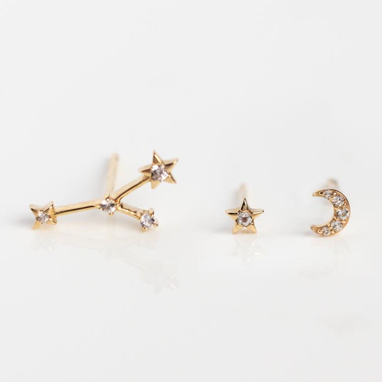 Solid Gold Zodiac Stud Set