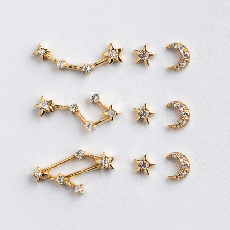 Solid Gold Zodiac Stud Set