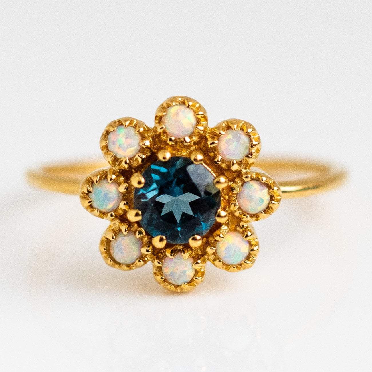 London Blue Topaz Opal Picasso Yellow Gold Statement Ring La Kaiser