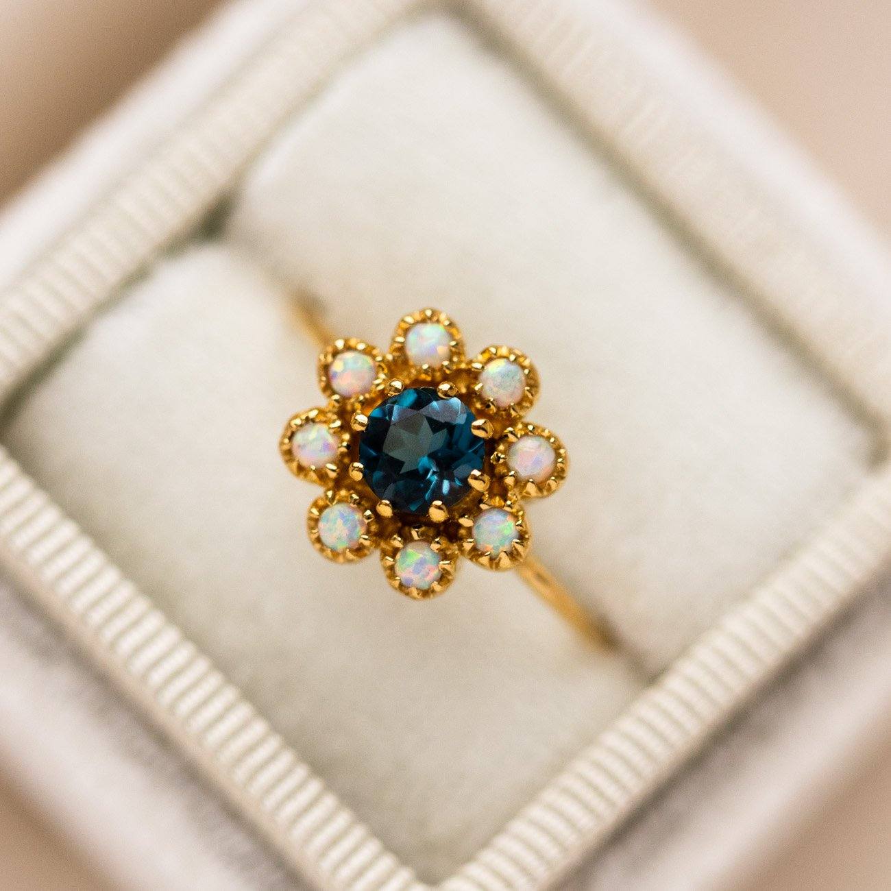 London Blue Topaz Opal Picasso Yellow Gold Statement Ring La Kaiser