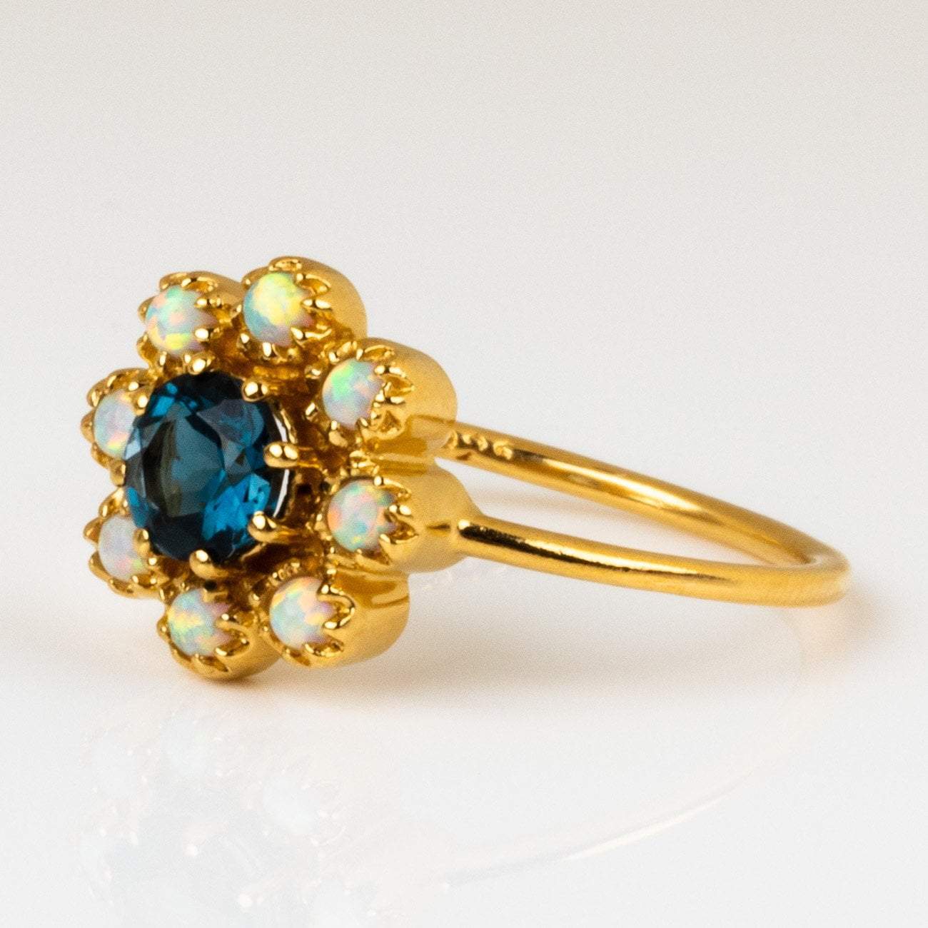 London Blue Topaz Opal Picasso Yellow Gold Statement Ring La Kaiser