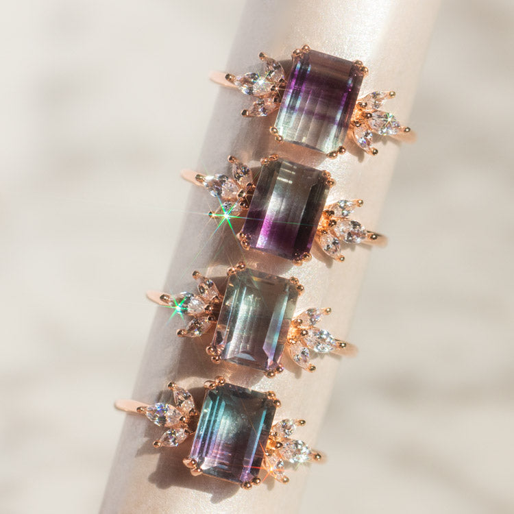Rose Gold Fluorite Topaz Hazy Dream Ring unique stone jewelry