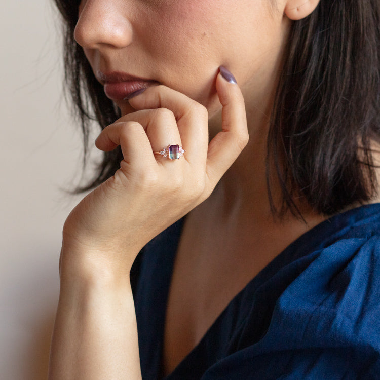 Rose Gold Fluorite Topaz Hazy Dream Ring