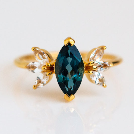 London Blue Topaz Firefly Ring minimal modern yellow gold jewelry la kaiser
