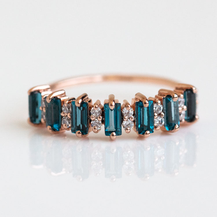 Rose Gold London Blue Topaz Canary Ring unique modern jewelry la kaiser