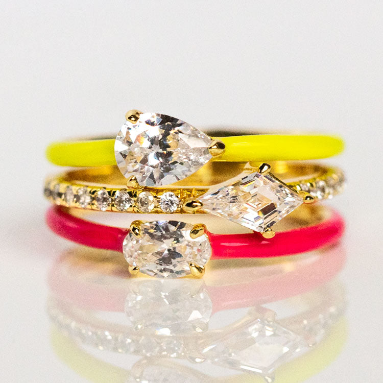 Neon Pink Lemonade Enamel Stacking Ring Set unique statement colorful jewelry melinda maria