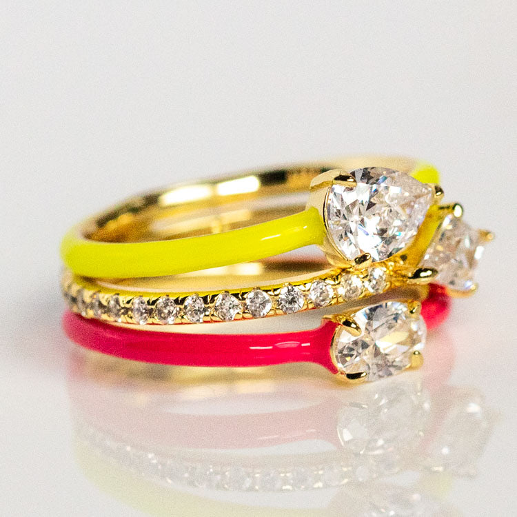 Neon Pink Lemonade Enamel Stacking Ring Set unique statement colorful jewelry melinda maria