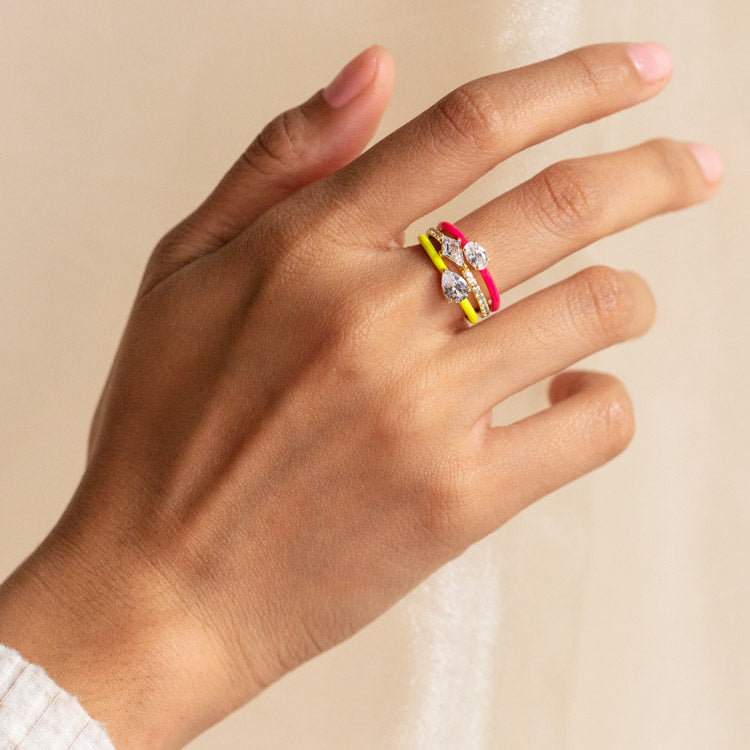 Neon Pink Lemonade Enamel Stacking Ring Set unique statement colorful jewelry melinda maria