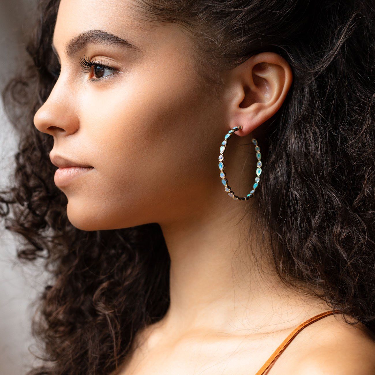 Local Eclectic Gold And Blue Opal Hoop Earrings