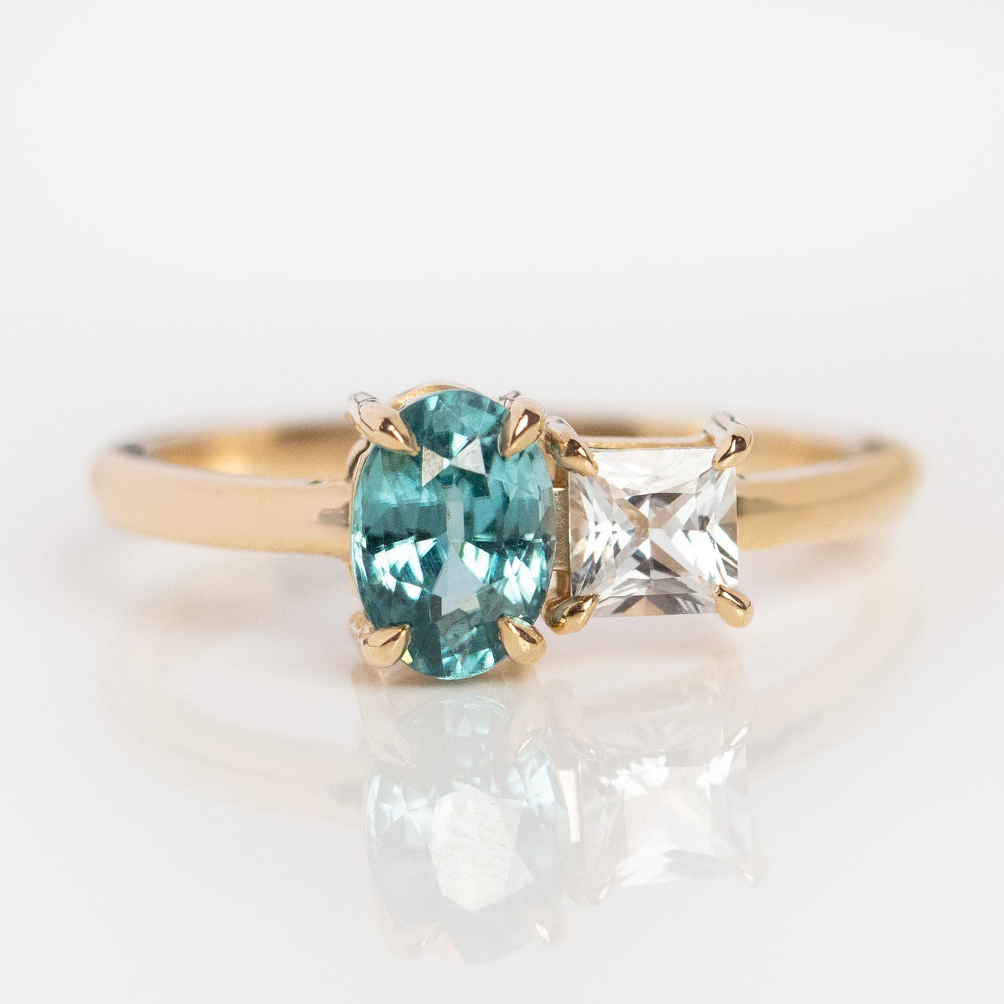 Big Sur Toi et Moi Sapphire and Blue Zircon Ring