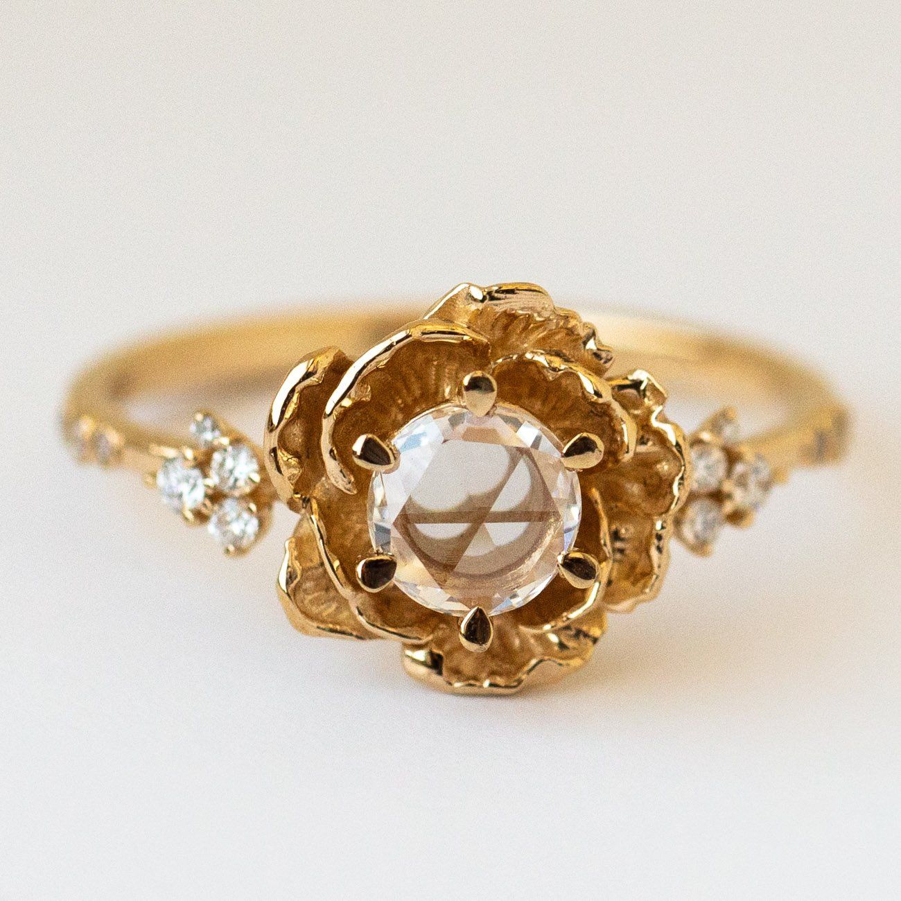 rosecut diamond paeonia ring yellow gold fine modern statement solid jewelry