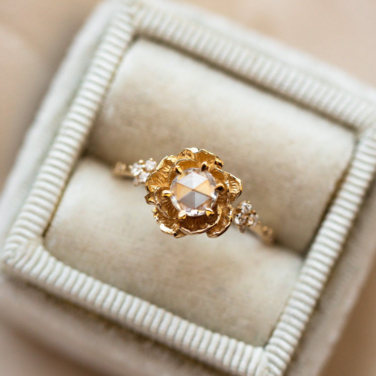 rosecut diamond paeonia ring yellow gold fine modern statement solid jewelry