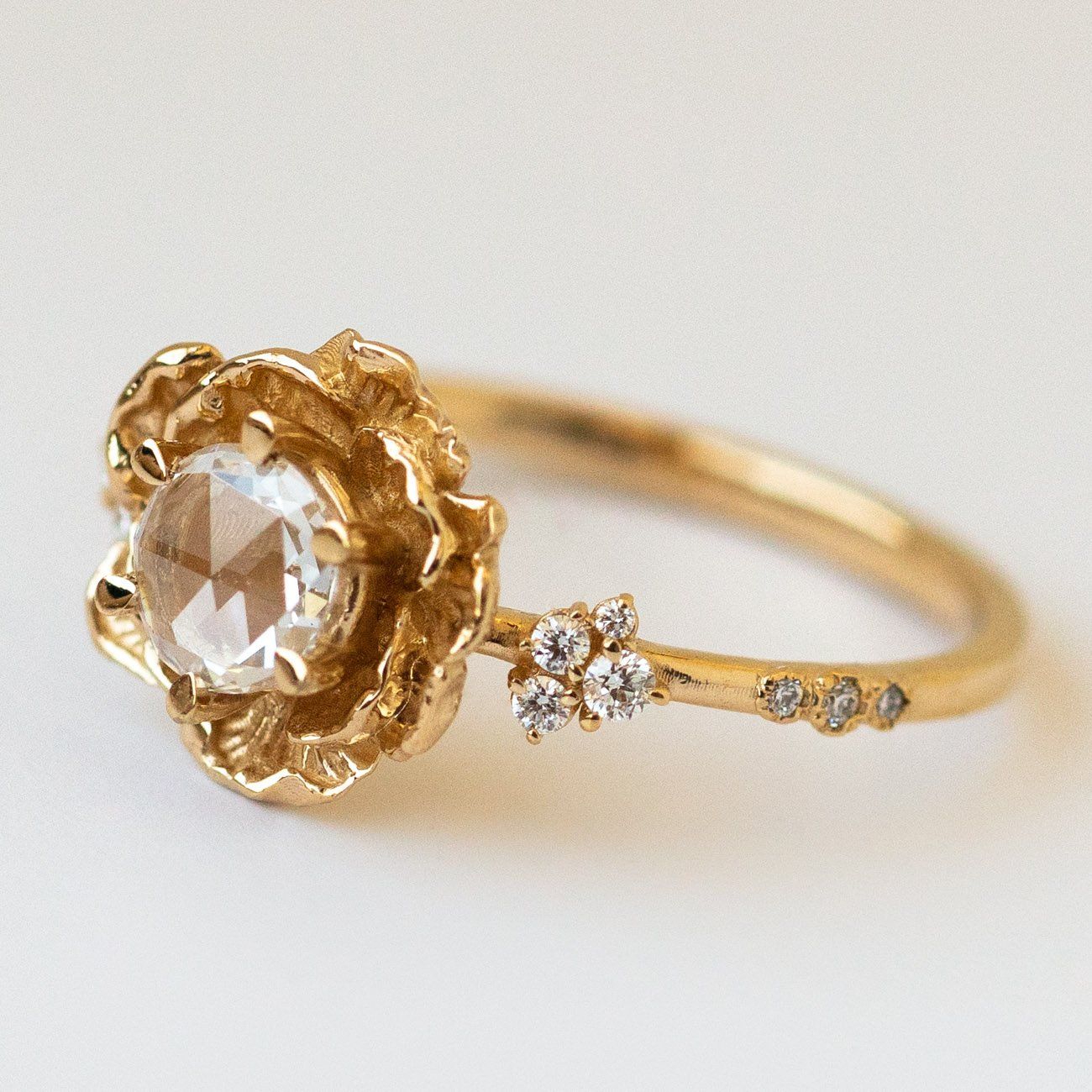 rosecut diamond paeonia ring yellow gold fine modern statement solid jewelry