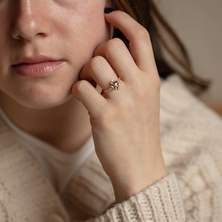 Salt and Pepper Diamond Wandering Star Ring