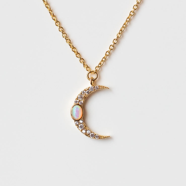 Crescent Moon Necklace with Opal and CZ – local eclectic