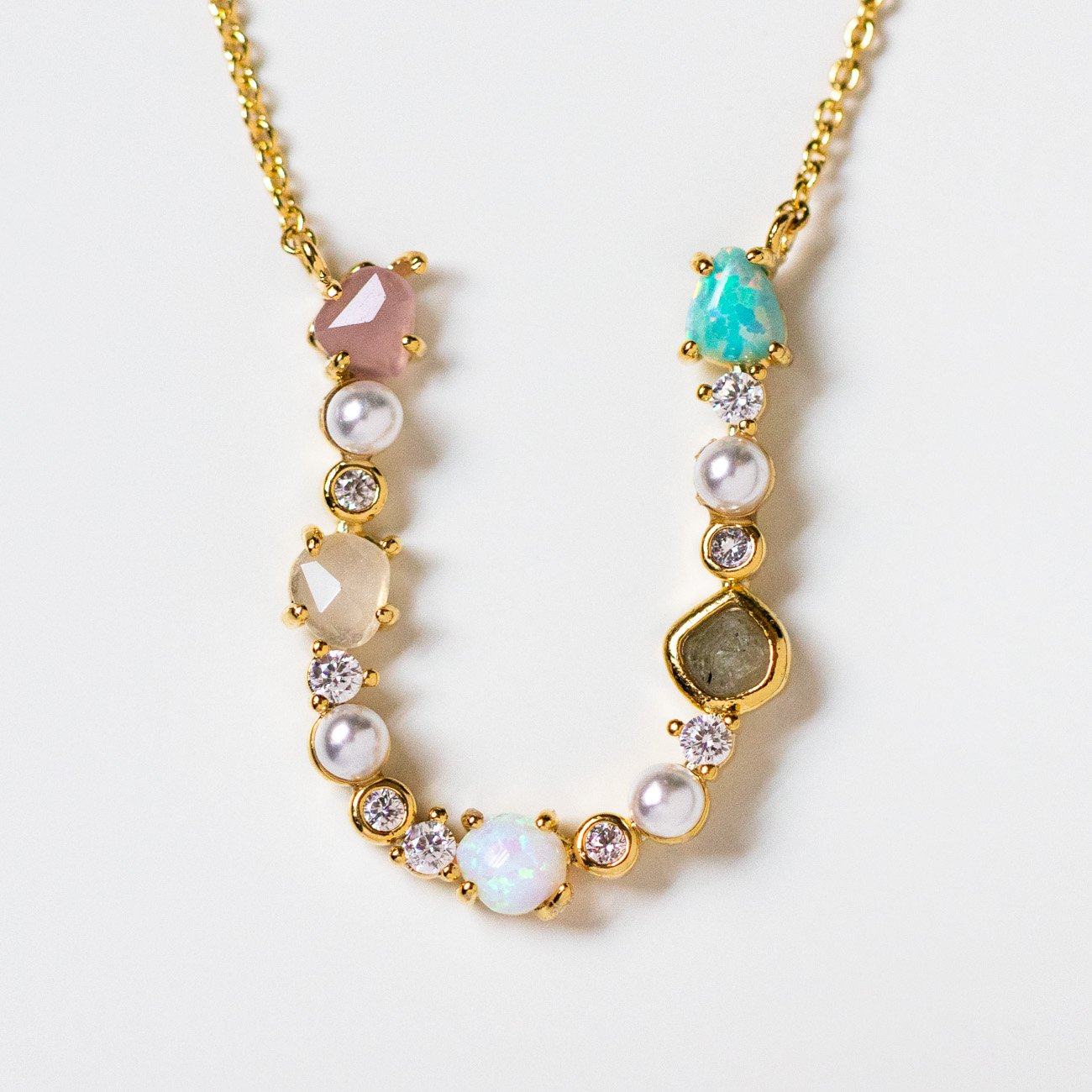 u initial stone monogram pendant necklace statement personalized opal jewelry