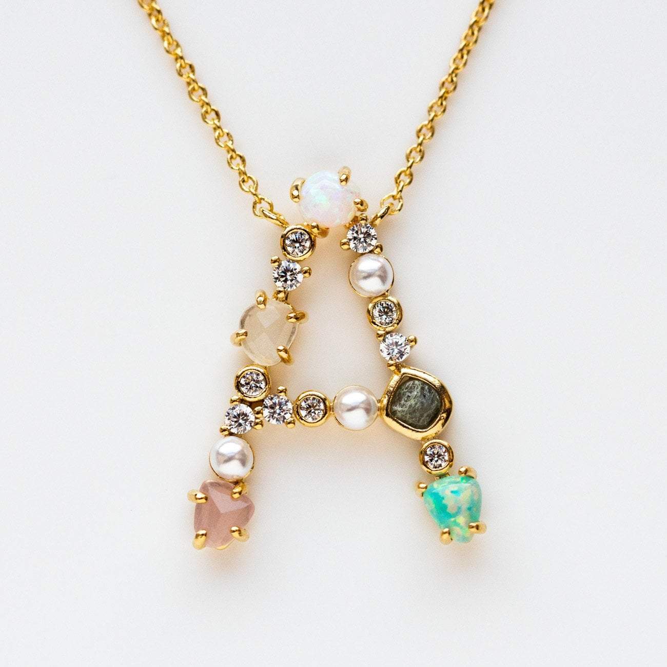 Opal Monogram Gold Pendant Necklace