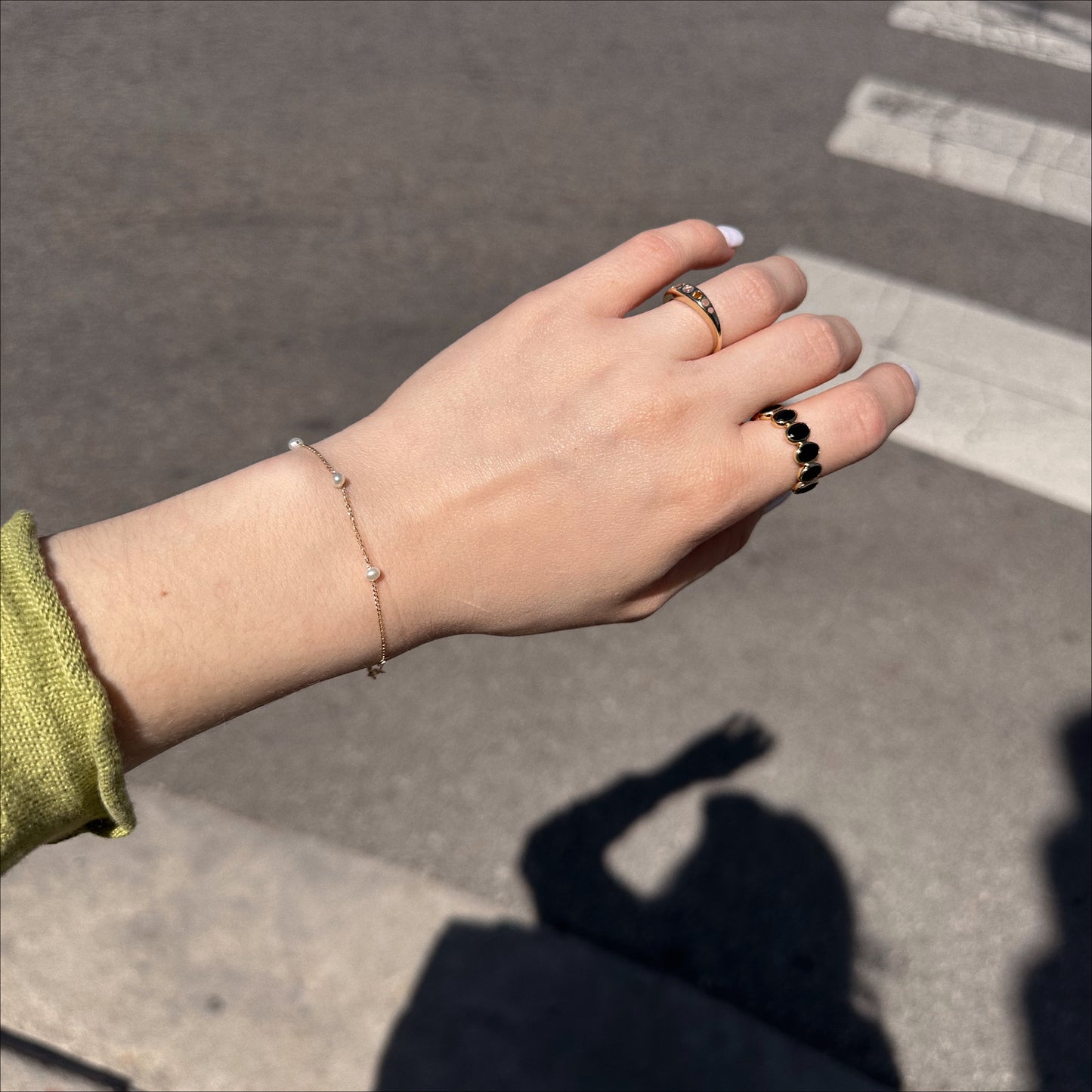 Solid Gold Simple Pearl Chain Bracelet