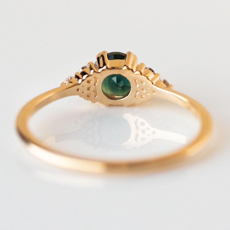 Lune Ring with Sapphire fine solid yellow gold engagement modern jewelry