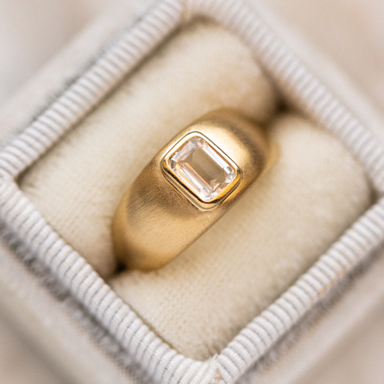 Petra White Sapphire Ring solid yellow gold statement chunky jewelry vale