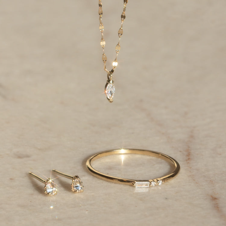 Solid Gold April Capsule Marquise Diamond Pendant Necklace