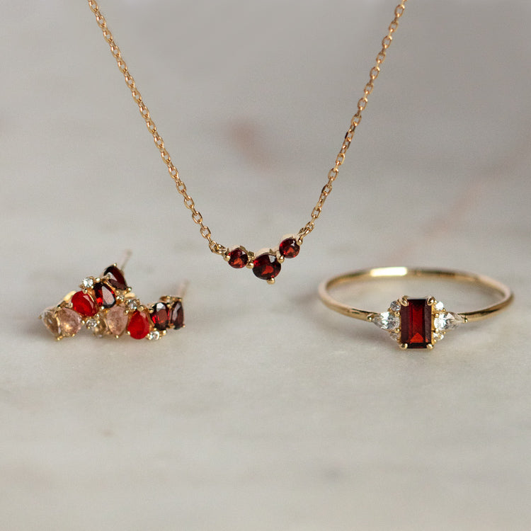 Solid Gold January Capsule Ombre Garnet Huggie Hoops