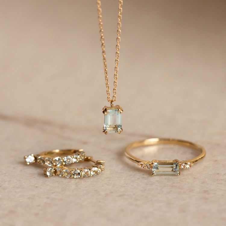 Solid Gold March Capsule Aquamarine Charm Huggie Hoops