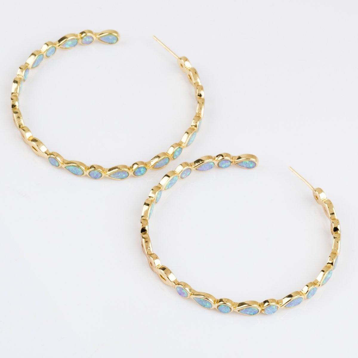 Local Eclectic Gold And Blue Opal Hoop Earrings