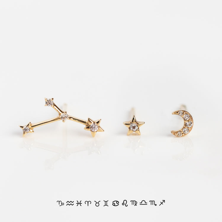 Solid Gold Zodiac Stud Set