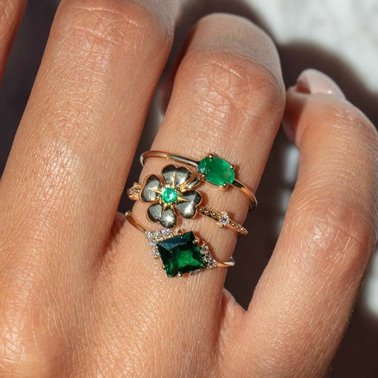 solid gold green emerald rings