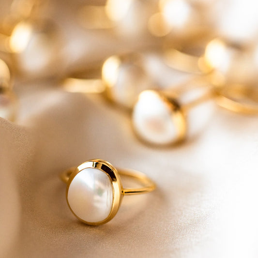 yellow elegant gold pearl statement rings