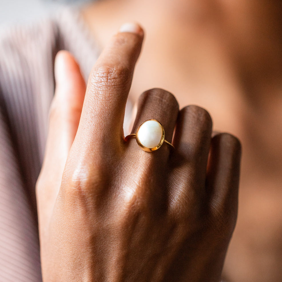 Simple Semi Precious Pearl Ring  Local Eclectic – local eclectic