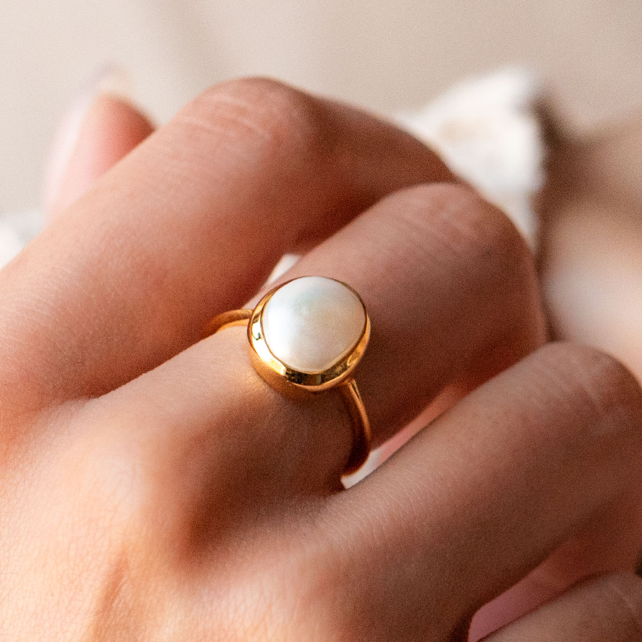Simple Semi Precious Pearl Ring