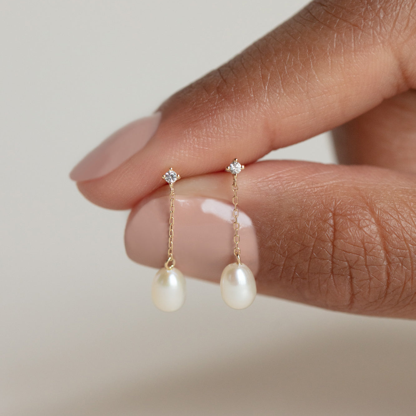 Solid Gold Pearl and White Sapphire Drop Earrings Local Eclectic