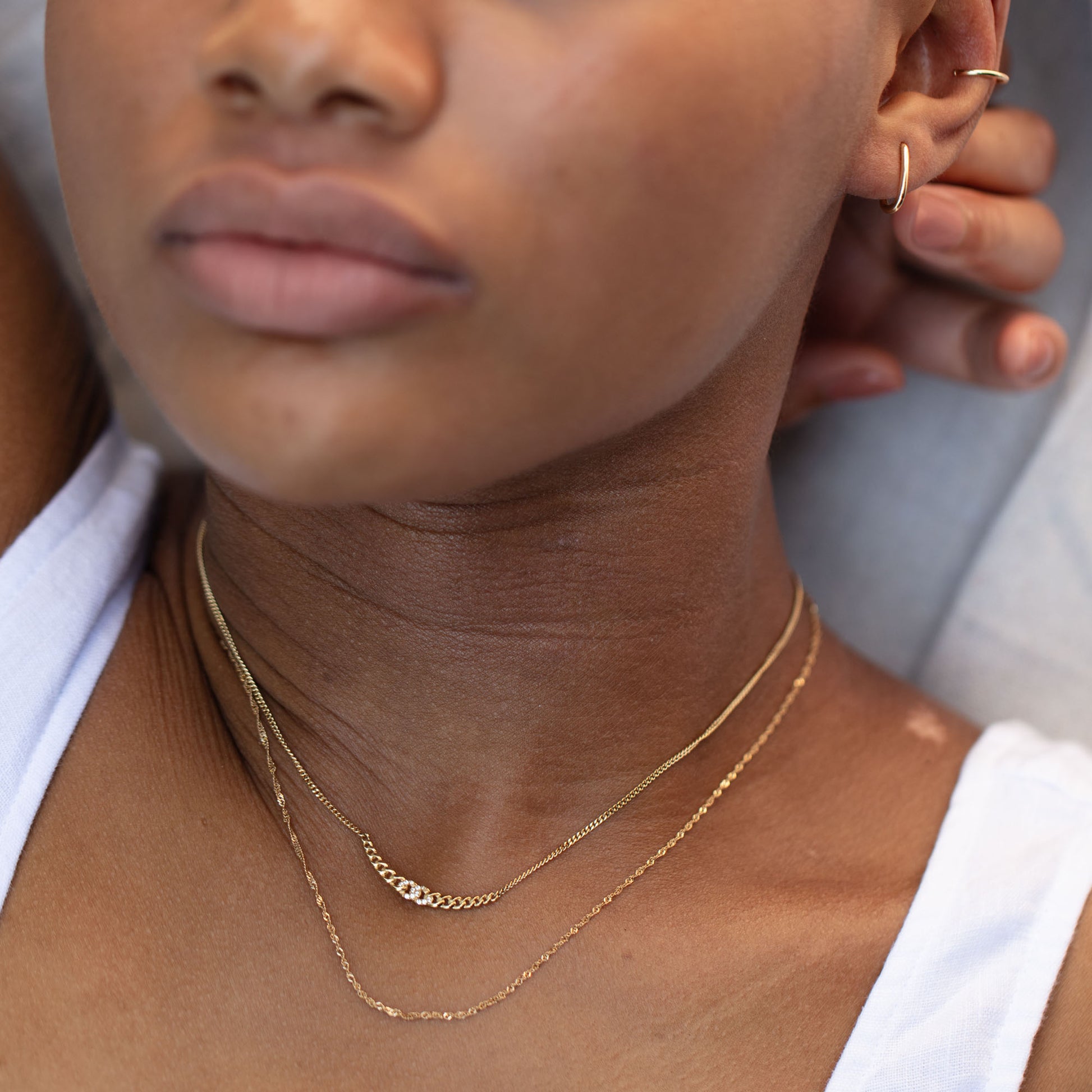 Black Velvet Chain Hoop Earrings 