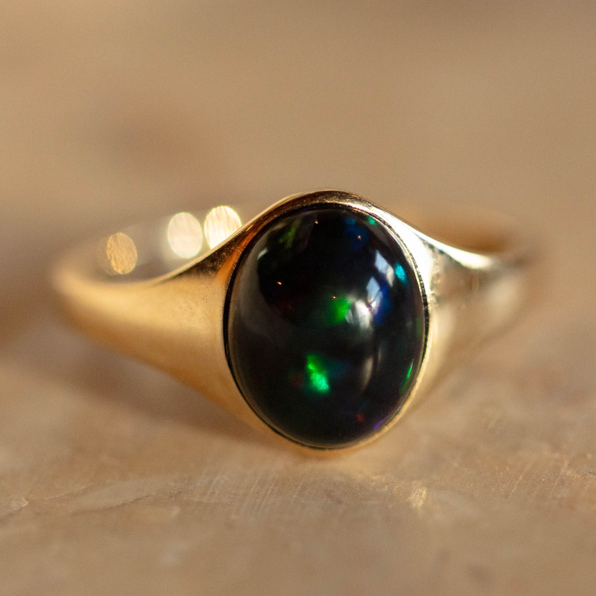 Solid Gold Black Opal Aura Signet Ring Local Eclectic – local