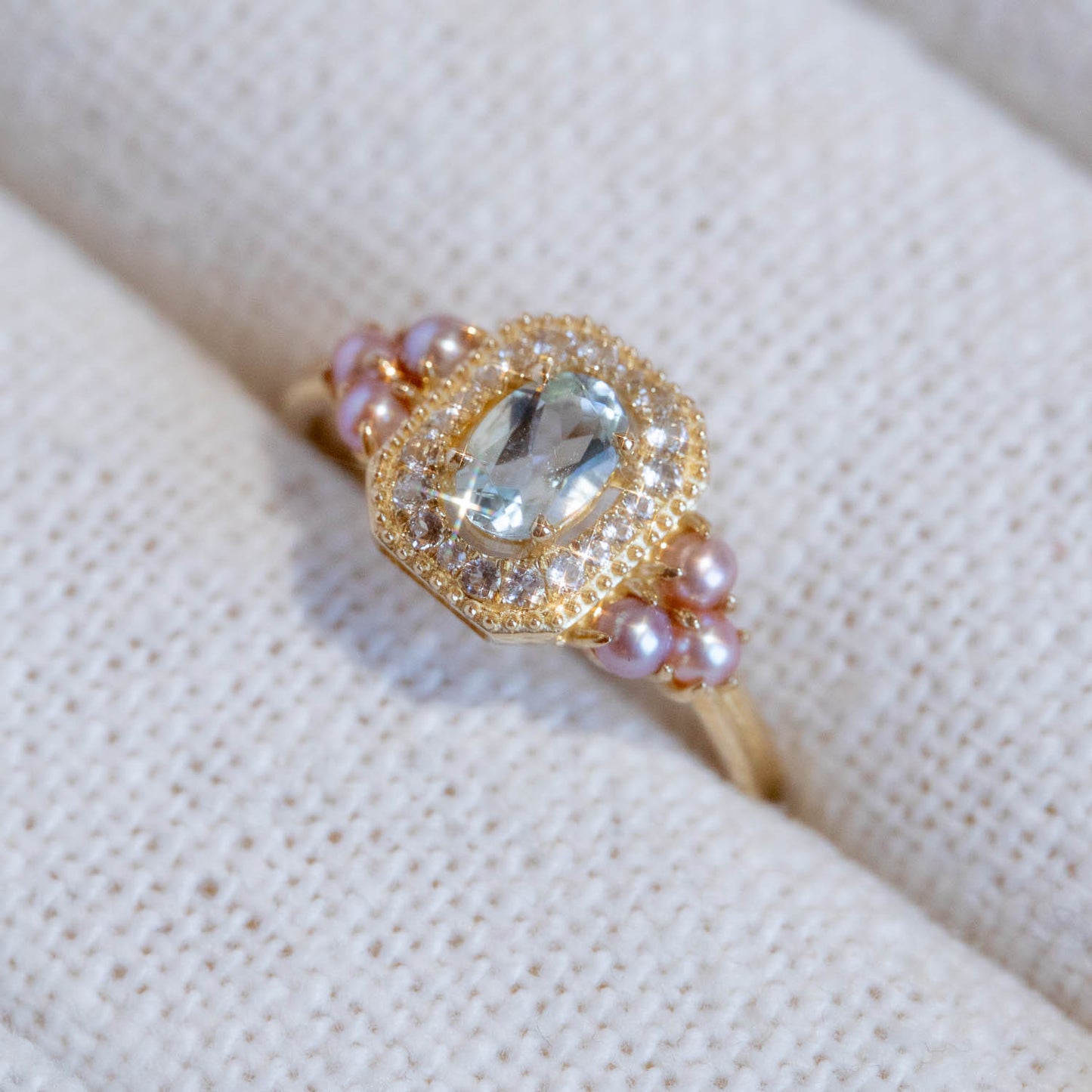 Solid Gold 2024 March Capsule Vintage Inspired Aquamarine Statement Ring