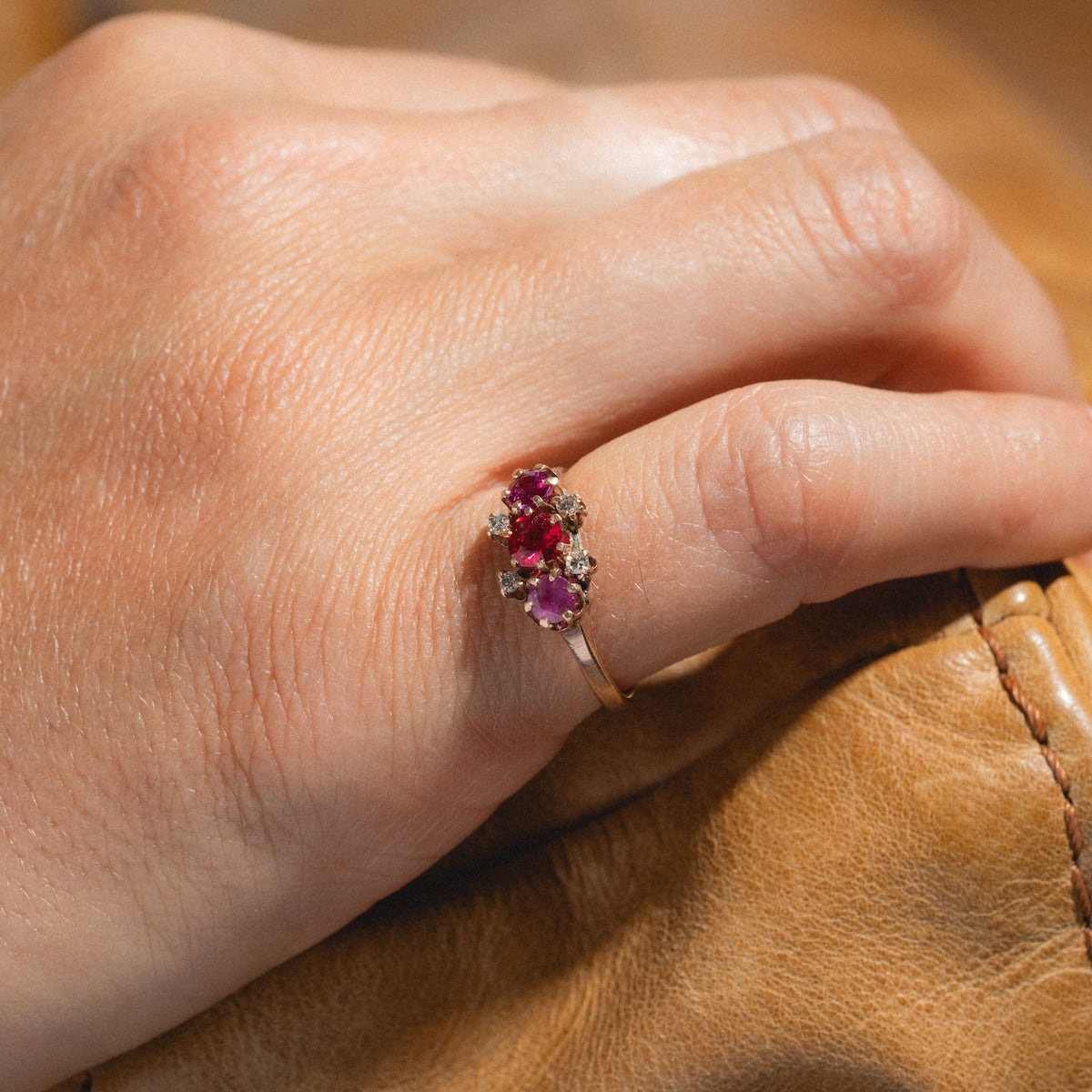 Vintage 14k Rose Gold 1980's Garnet and Ruby Ring Size 5.5